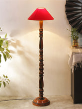 Red Coolie Cotton Wooden Floor Lamp